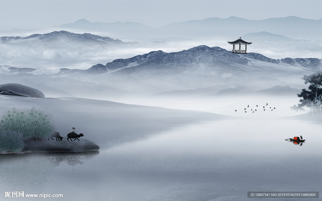 大气 新中式山水画 TIF分层