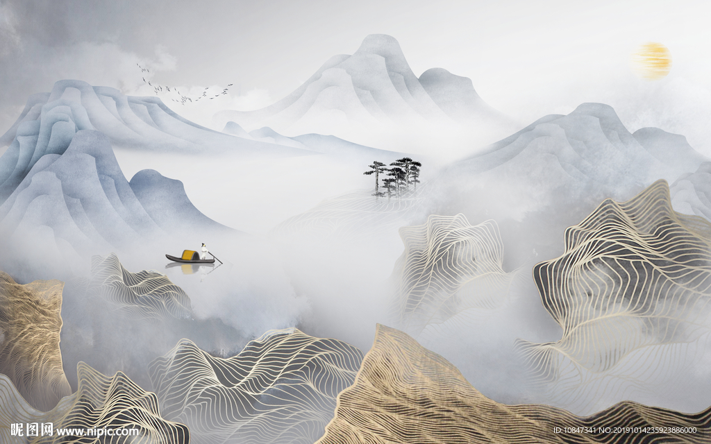 新中式山水画 TIF分层画