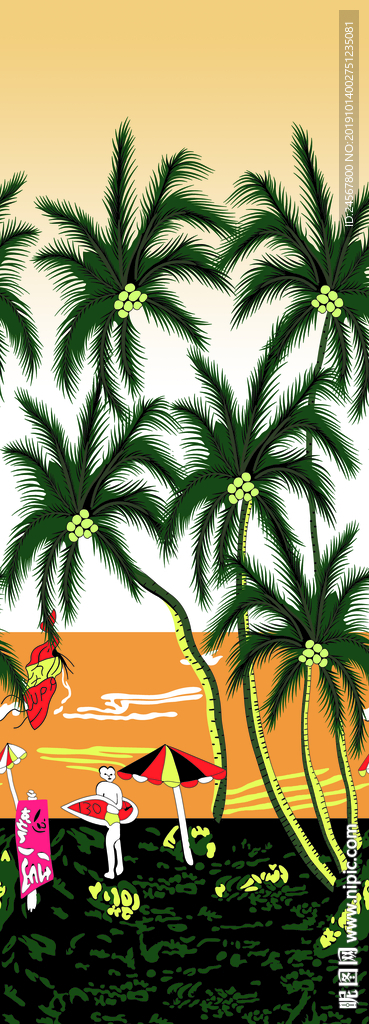 数码印花 热带植物 棕榈树叶