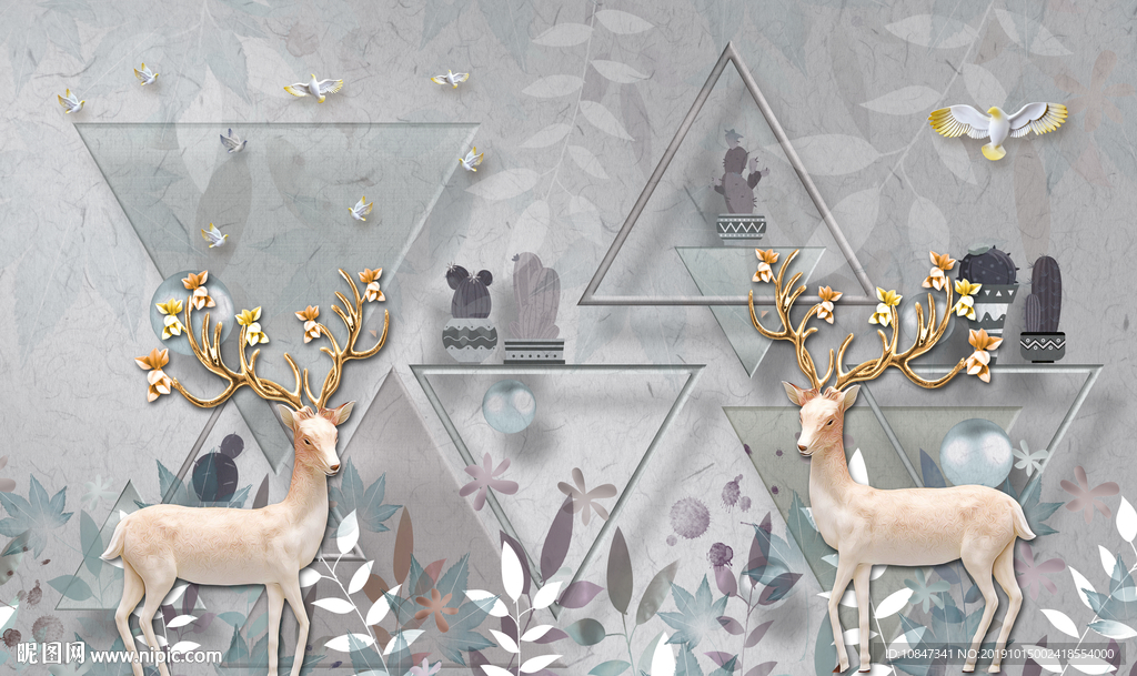 立体麋鹿简欧装饰画 TIF分层