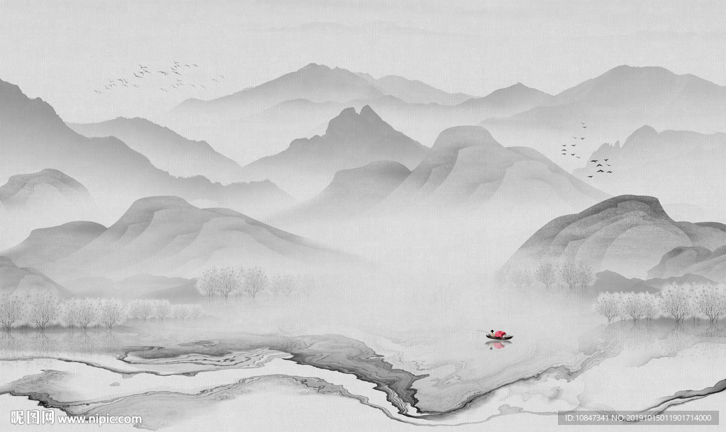 意境灰色山水画 TIF分层画