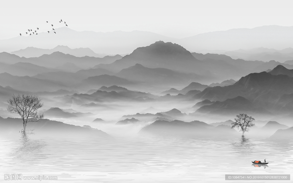 新品灰色山水画 TIF分层画