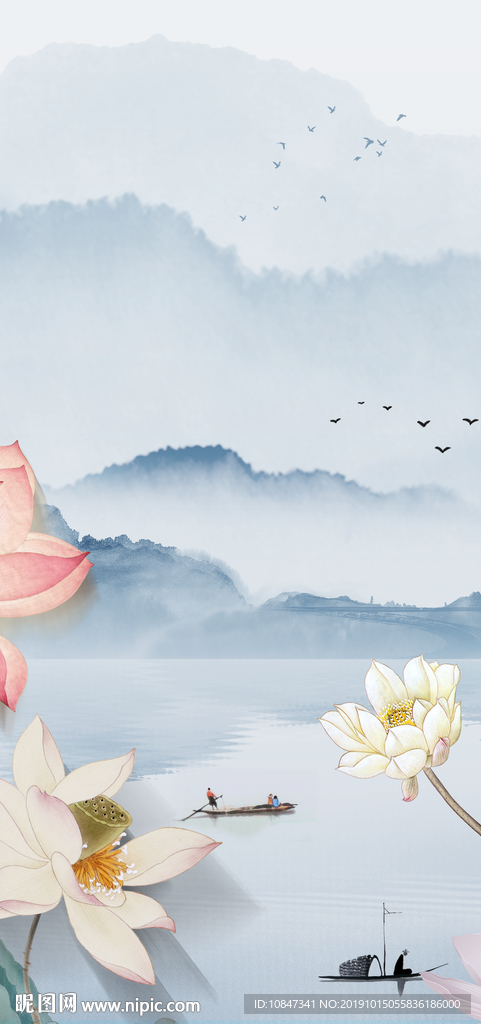 荷花新品国画山水 TIF分层