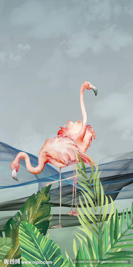 火烈鸟北欧玄关挂画 TIF分层