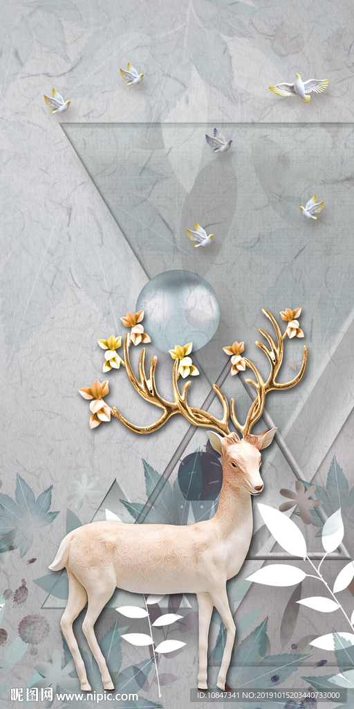 立体麋鹿玄关画 TIF分层