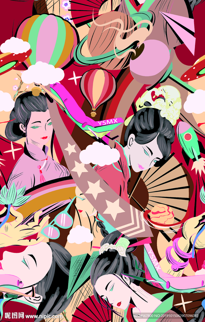 日本女人 数码印花 动漫