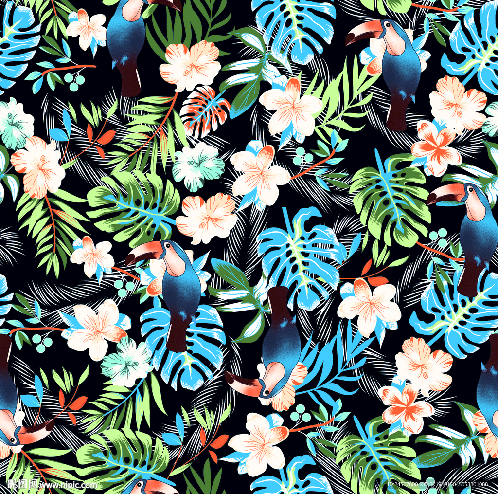 数码印花 热带植物 棕榈树叶