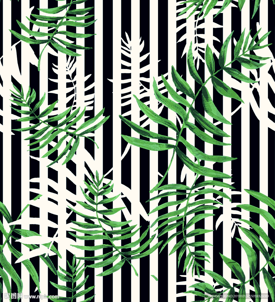 数码印花 热带植物 棕榈树叶