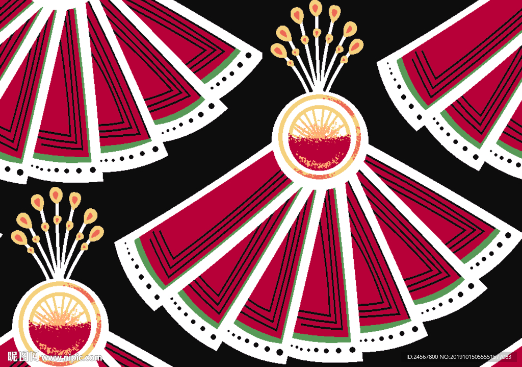 数码印花 扇 大牌  条条 花