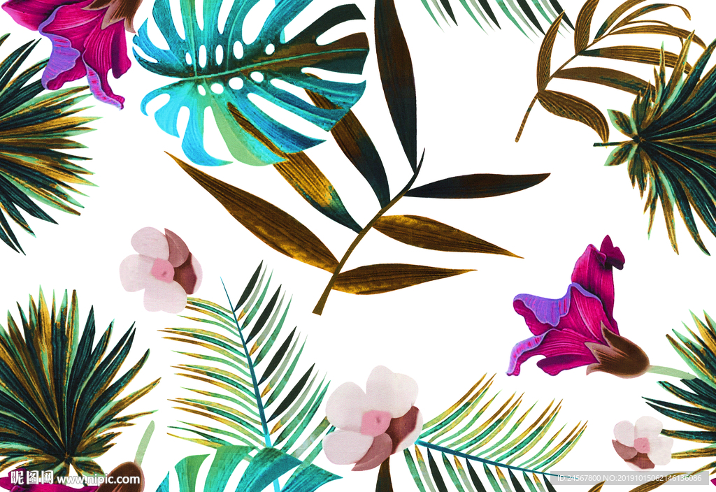 数码印花 热带植物 棕榈树叶