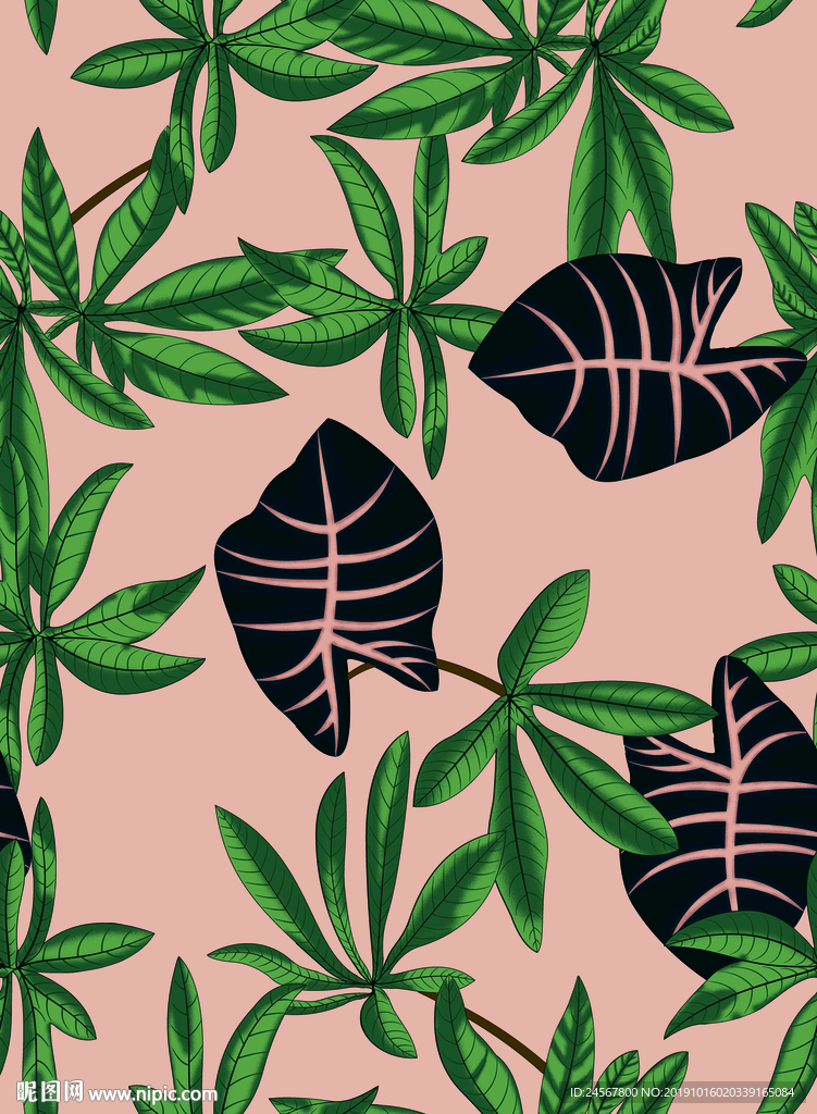 数码印花 热带植物 棕榈树叶