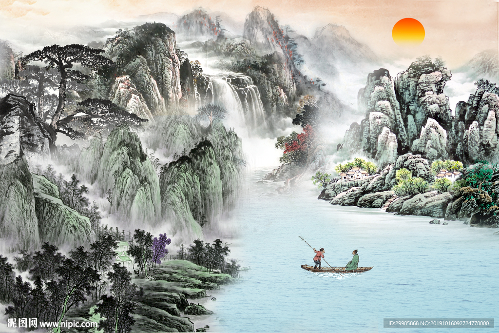 中国风新山水中式画 tif分层