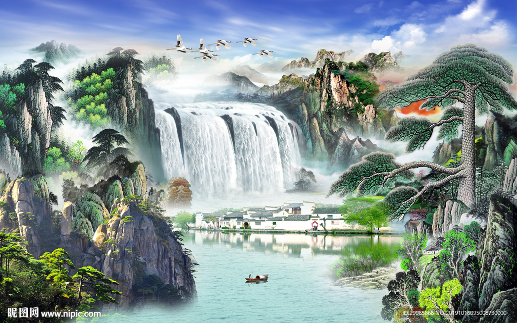 奢华新山水中式画 tif分层