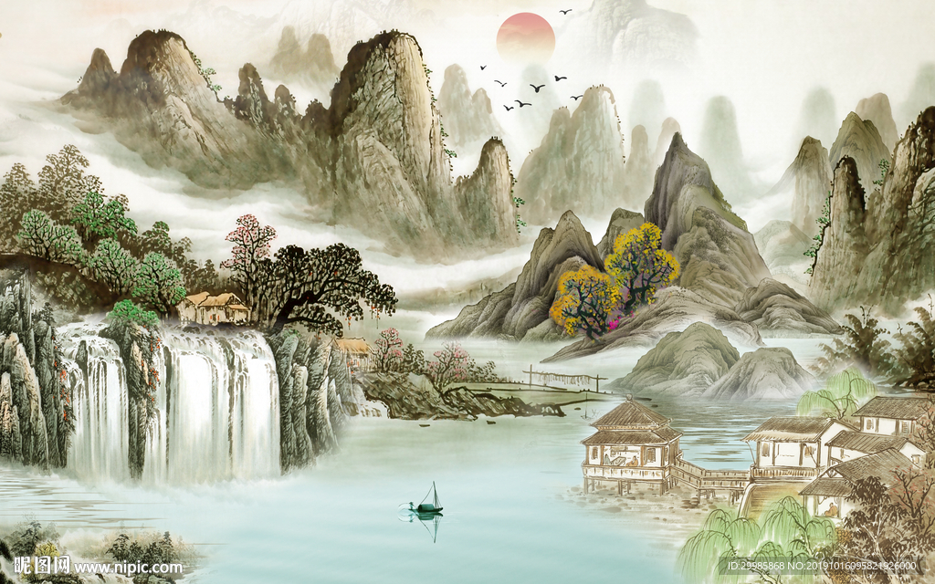 中式新山水风景画 tif分层