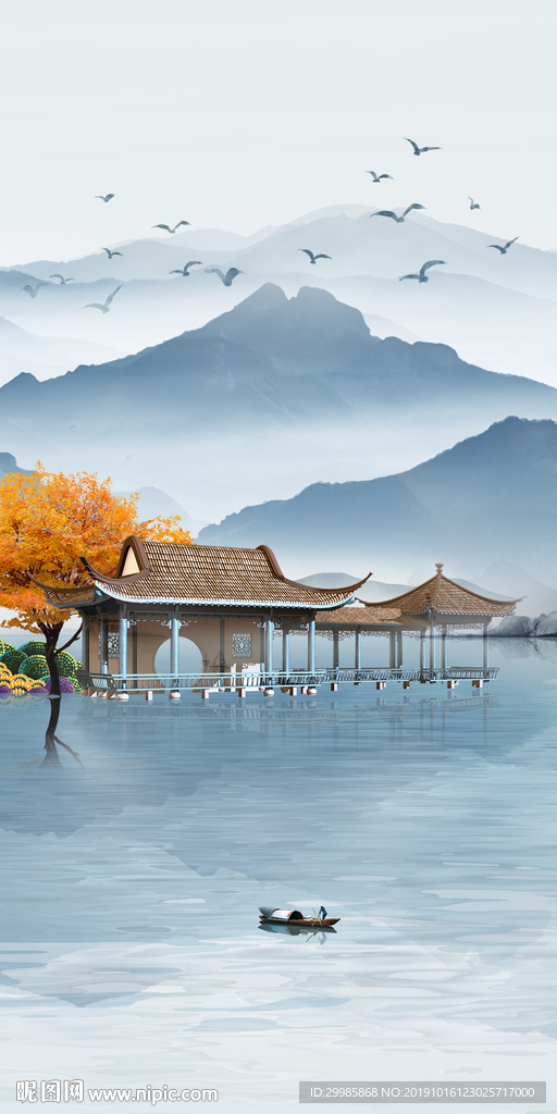 水墨中式山水图 tif分层