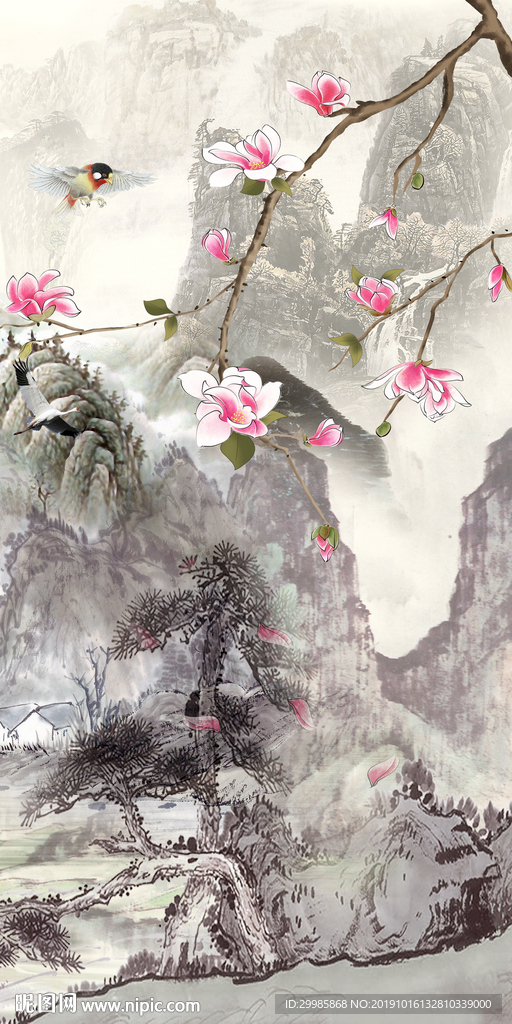 花鸟中式风山水 tif分层