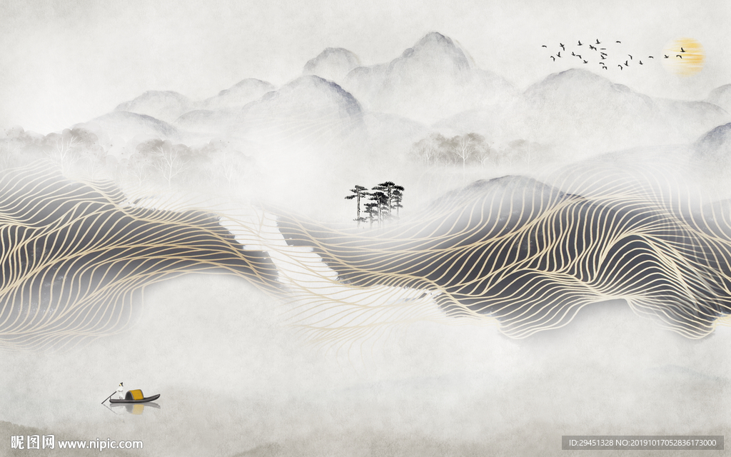 复古新款山水画 TIF分层