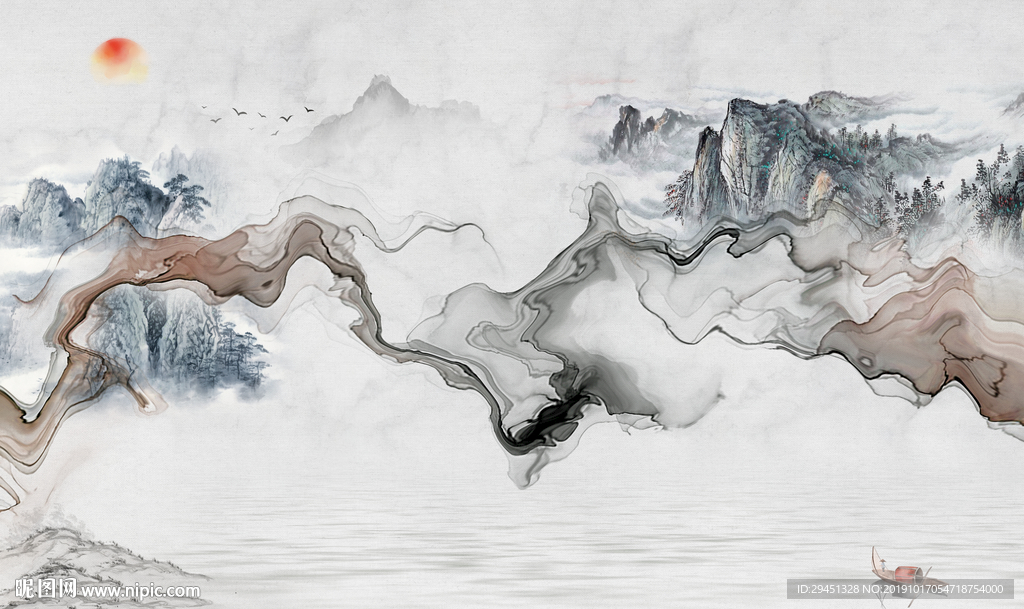 现代新款山水画 TIF分层