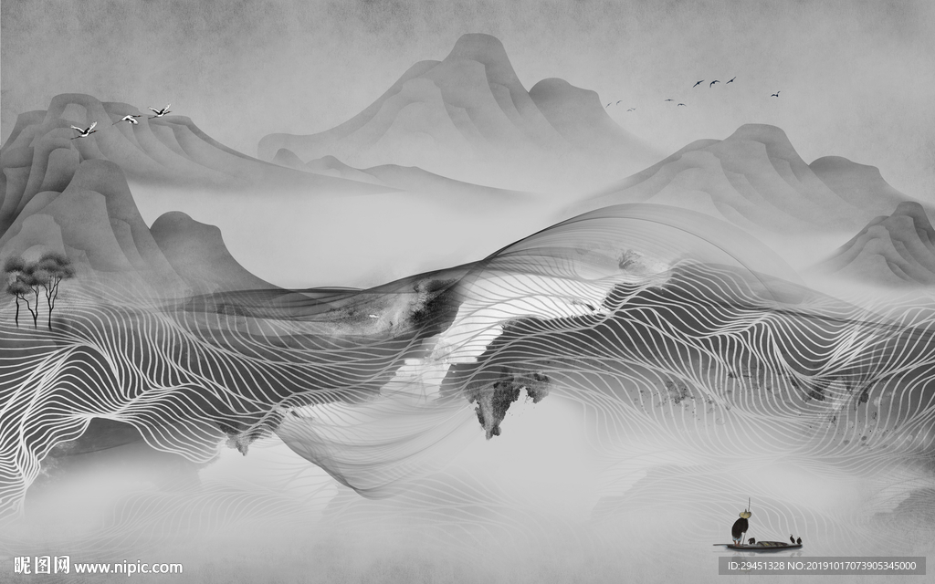 高档 新款山水画 TIF分层