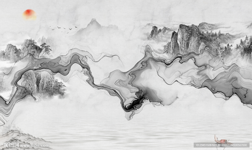 线条新款山水画 TIF分层