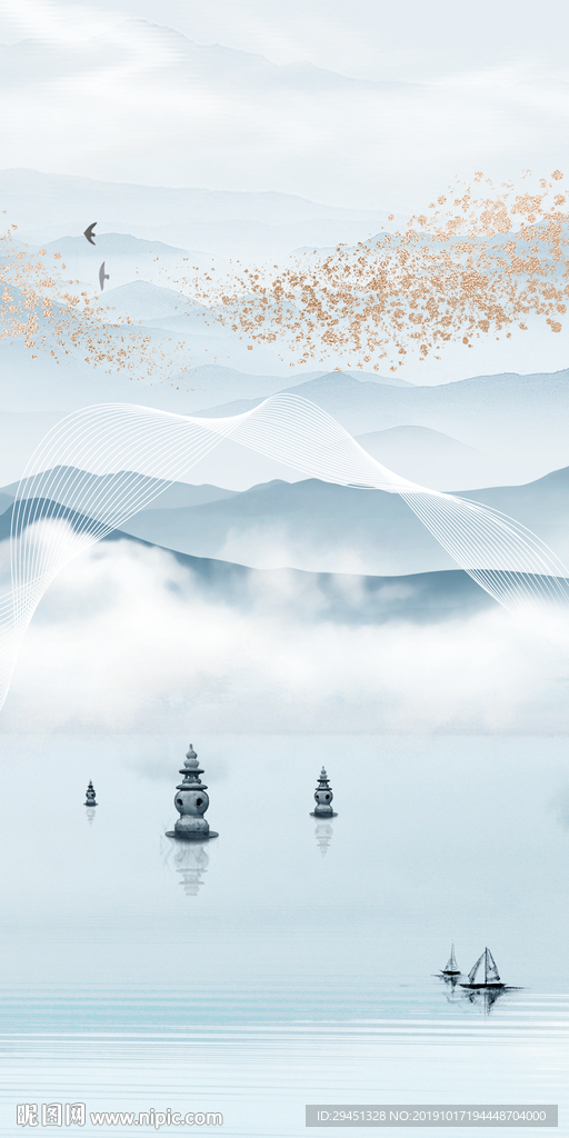 奢华新山水玄关画 TIF分层