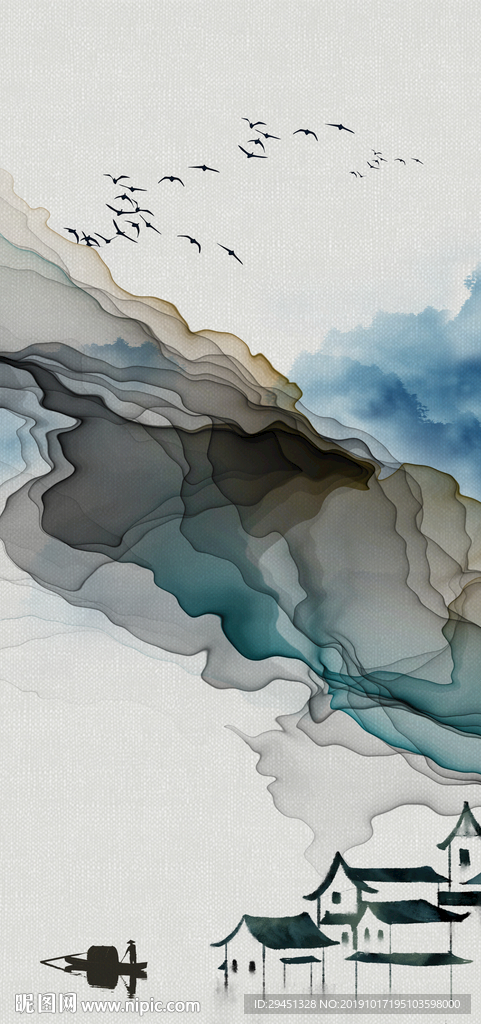 线条新山水玄关画 TIF分层