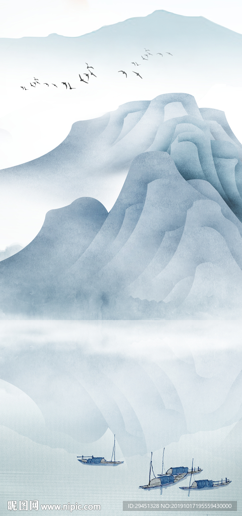 高清新山水玄关画 TIF分层