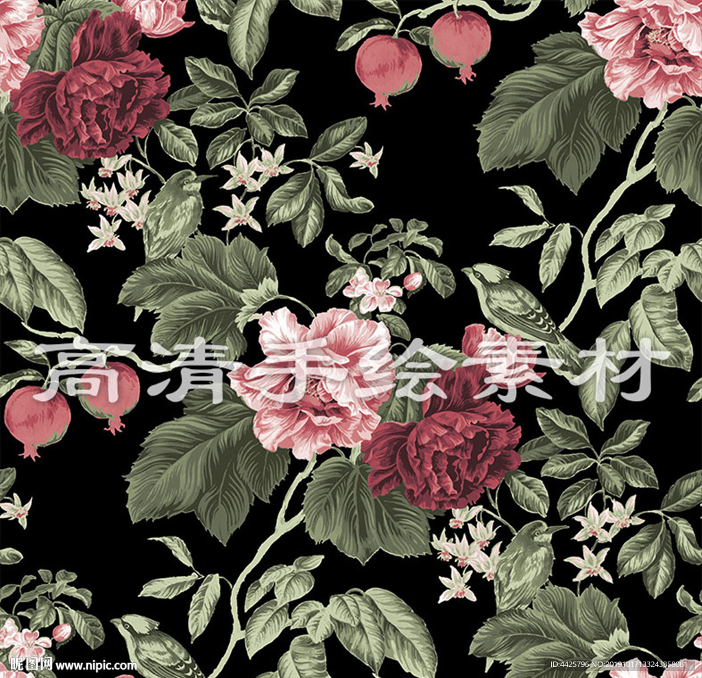 高清分层手绘花卉印花