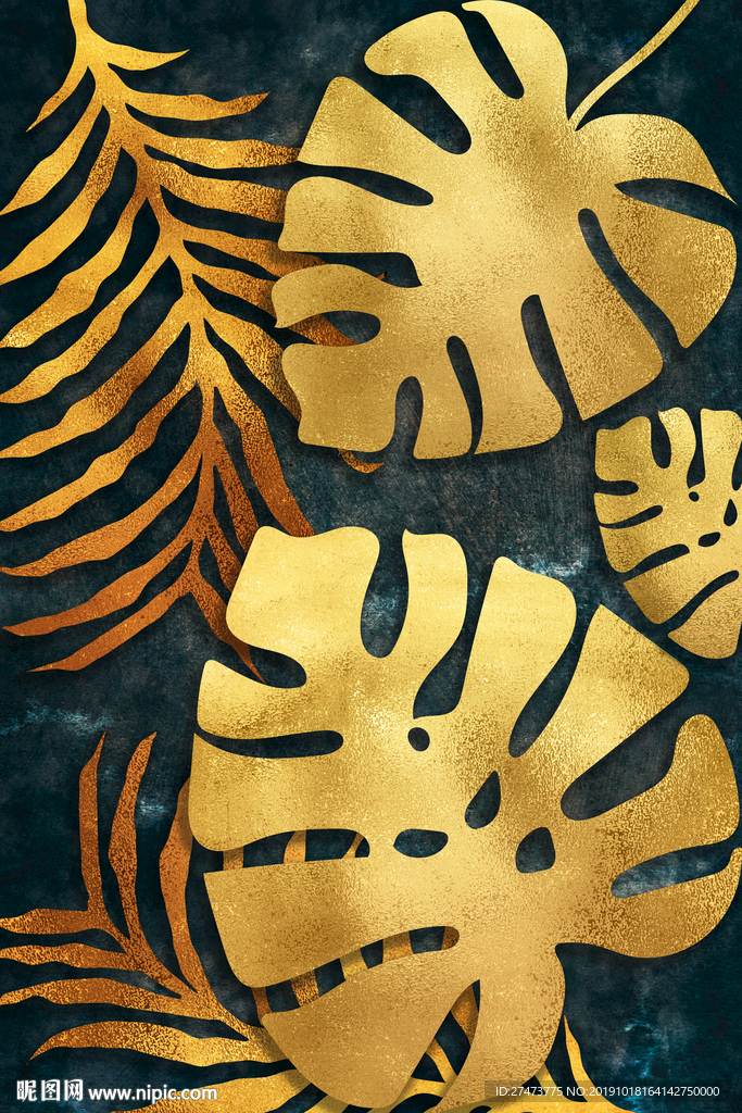 轻奢现代金色叶子装饰画