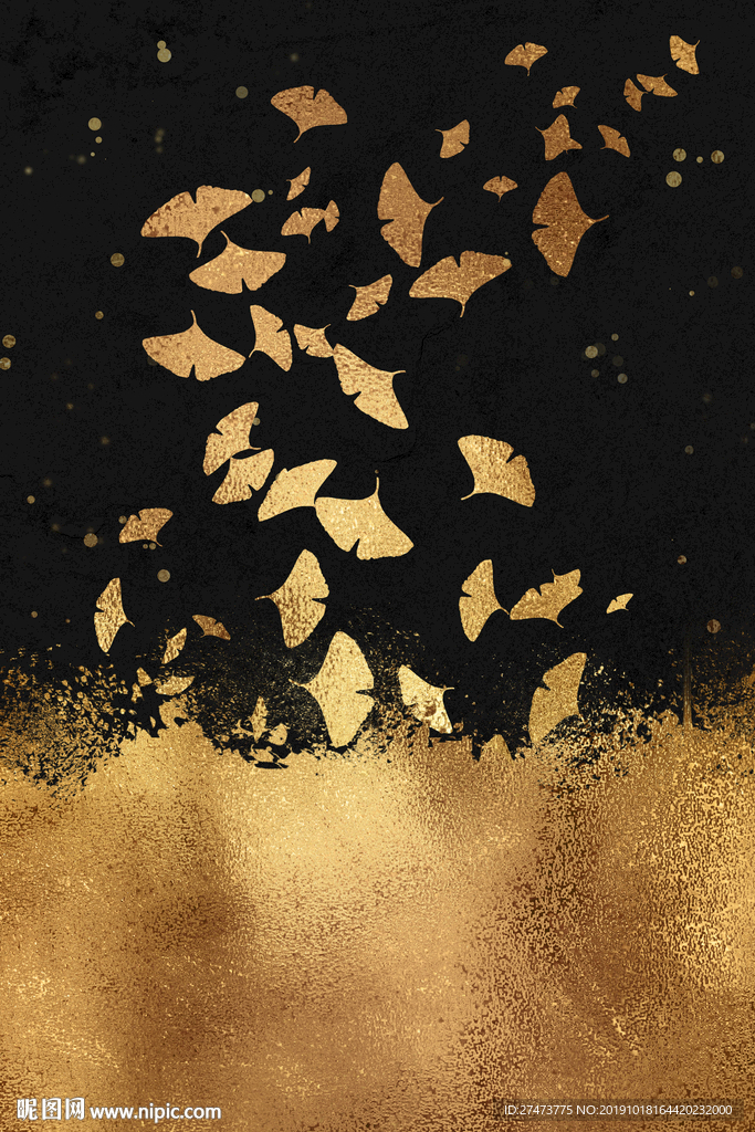 新中式轻奢金色银杏叶子装饰画