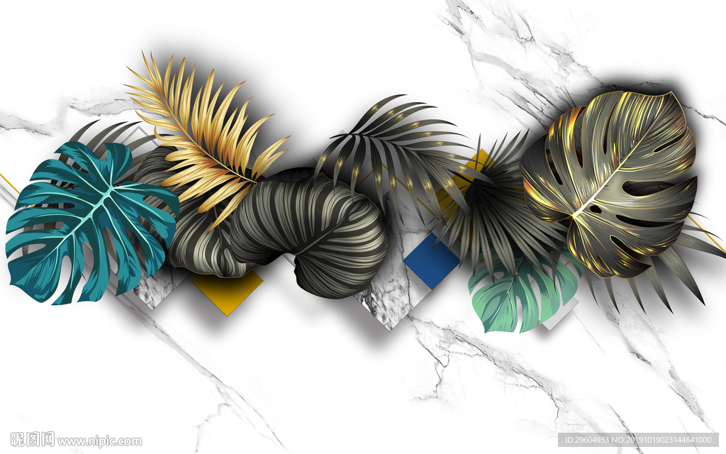 爵士白叶子装饰画 TIF分层