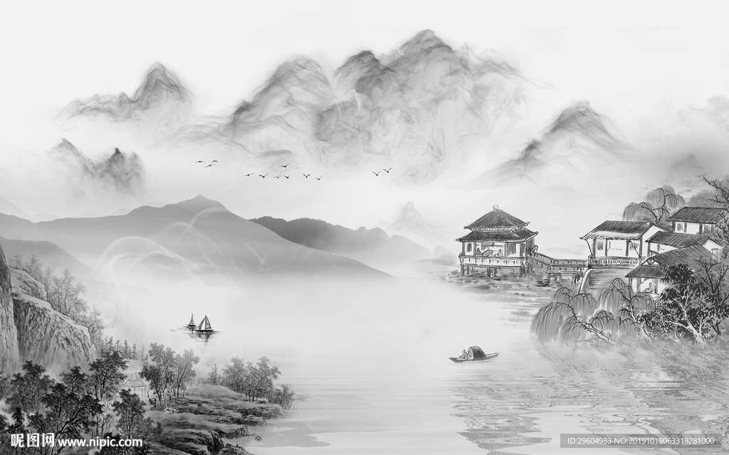 意境山水中国风画 TIF分层