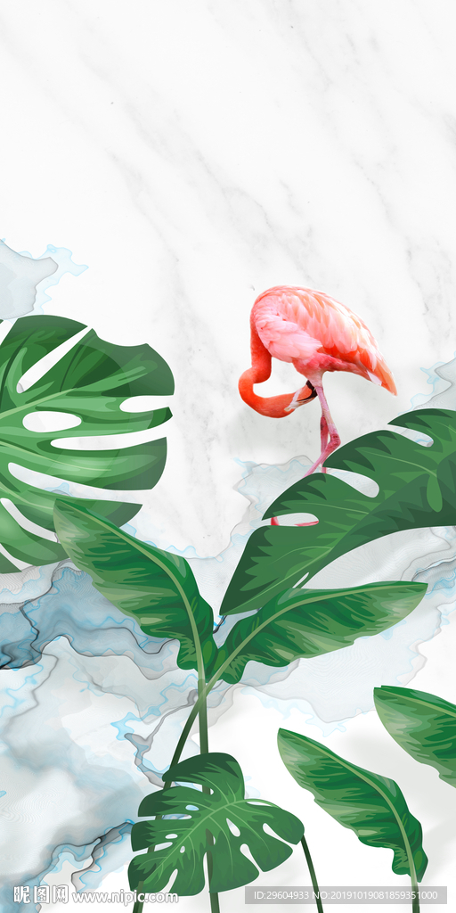 手绘叶子现代玄关画TIF分层