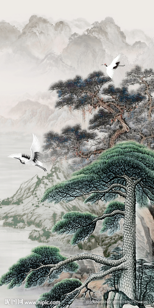 国画山水中国风画 TIF分层