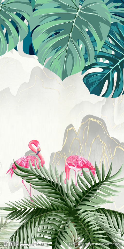 火烈鸟现代玄关画 TIF分层