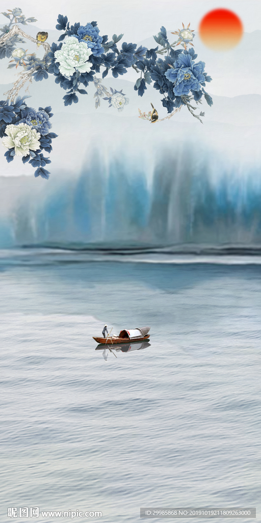 手绘风景山水玄关 tif分层