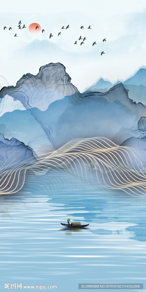 线条风景山水玄关 tif分层