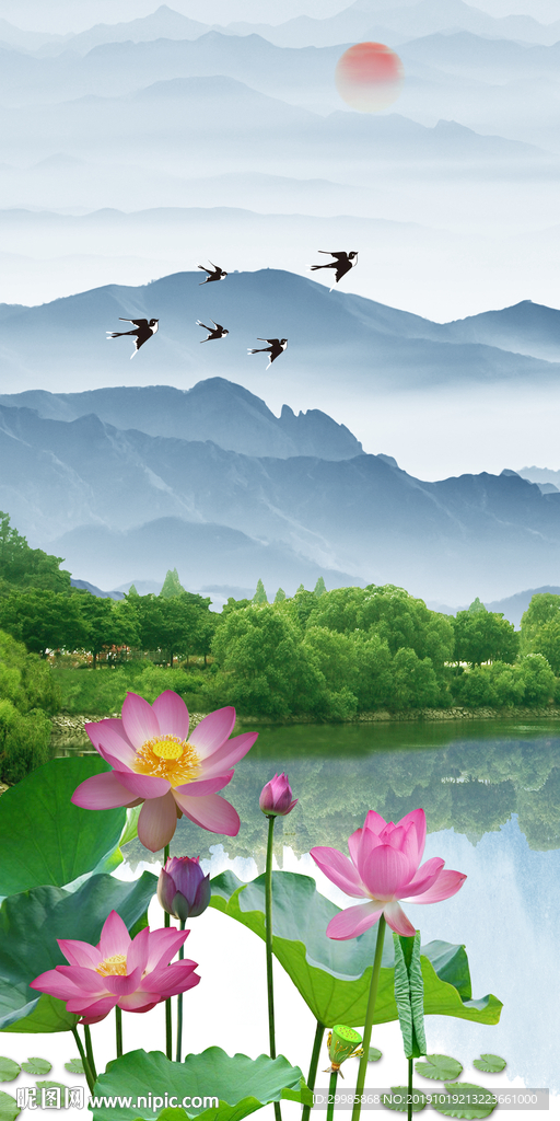 中式风景山水玄关 tif分层