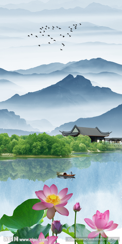 高档风景山水玄关 tif分层