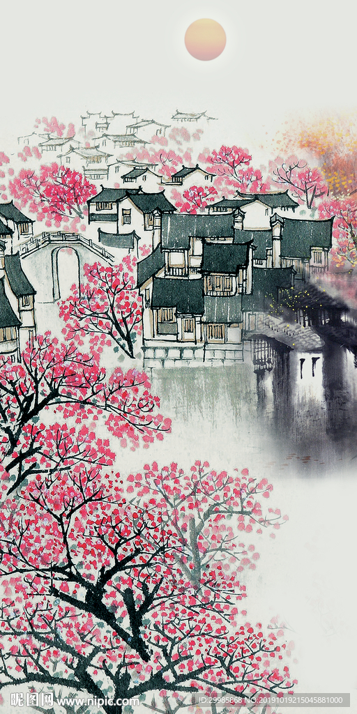 中式江南山水玄关 tif分层