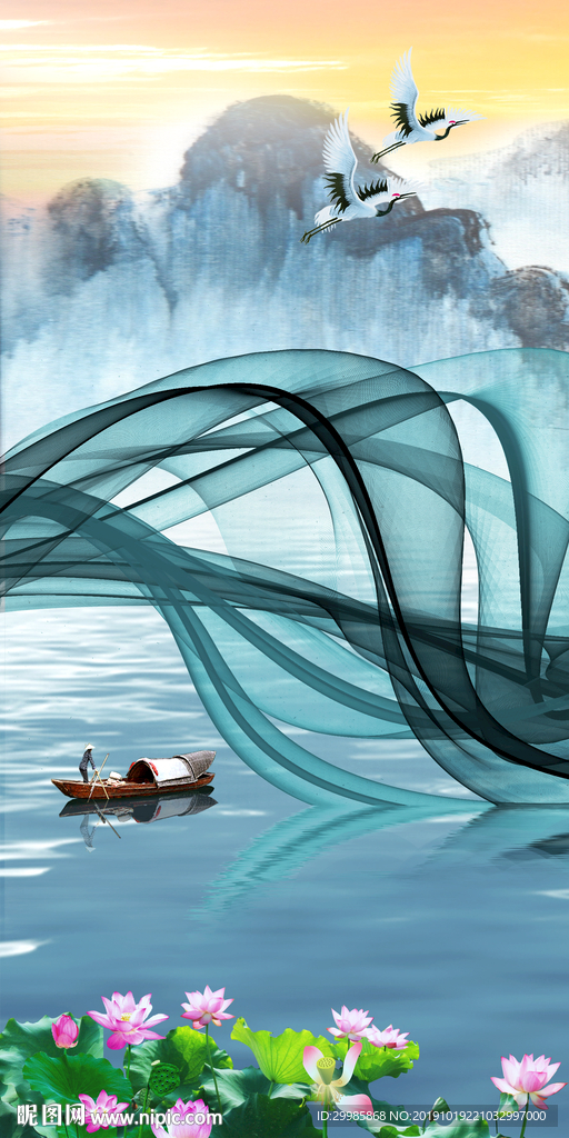 意境中式山水玄关 tif分层