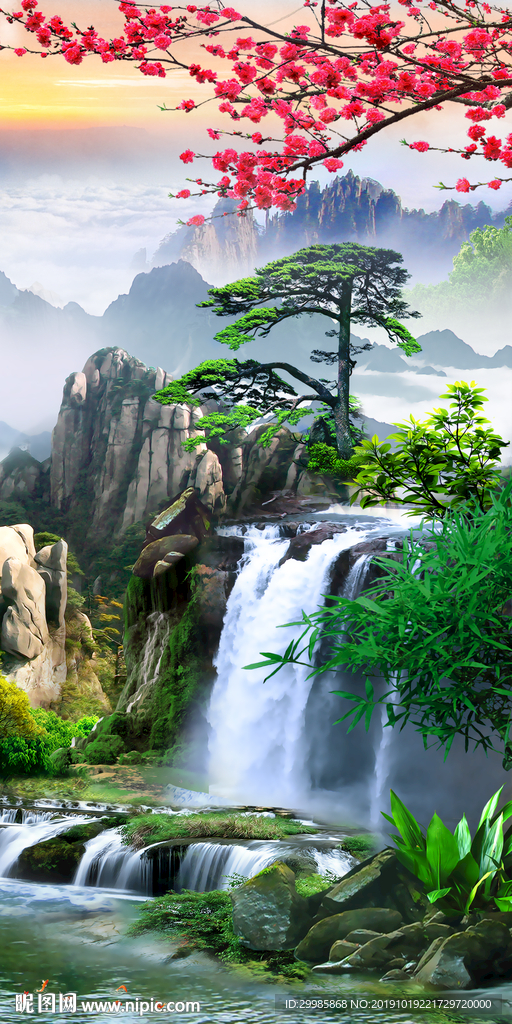 风景 中式山水玄关 tif分层