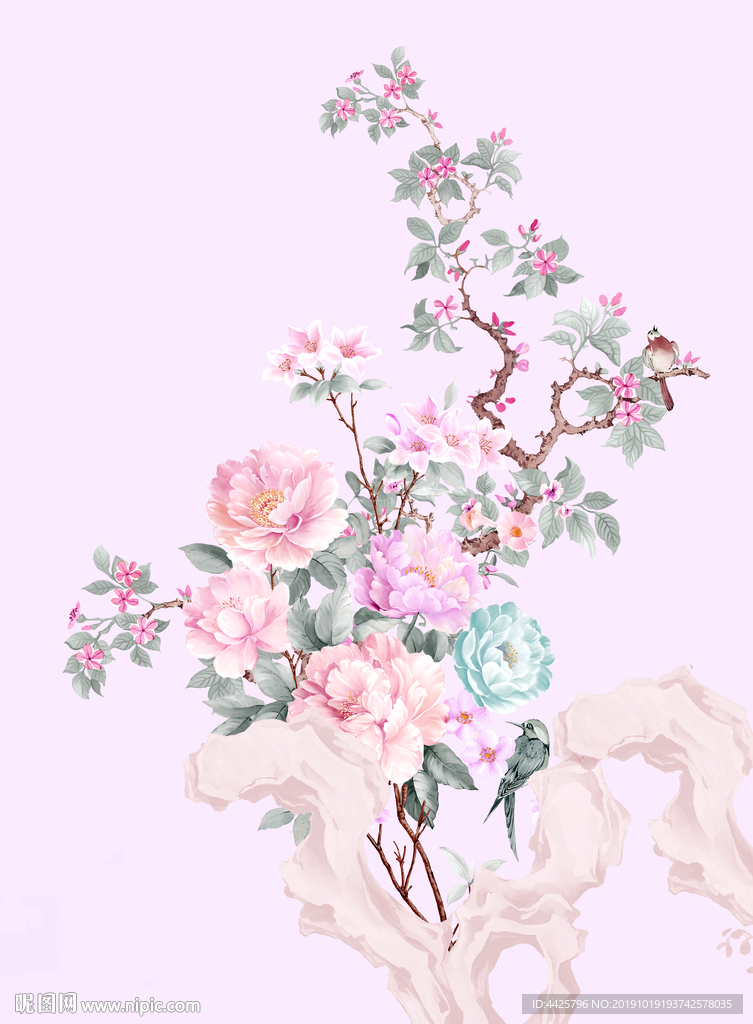 高清手绘花卉背景墙