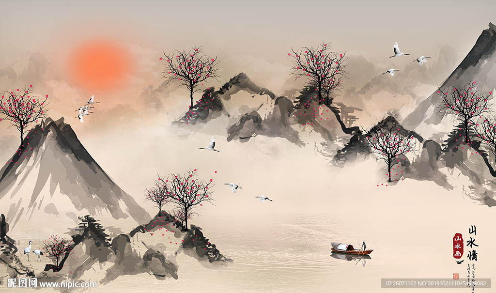 山水情 山水画新中式背景墙