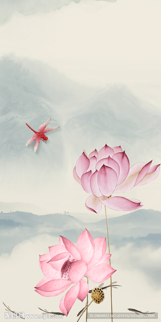 高档 山水画玄关画 TIF分层