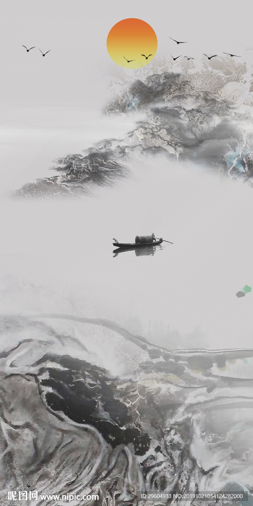 中式 山水画背景墙 TIF分层