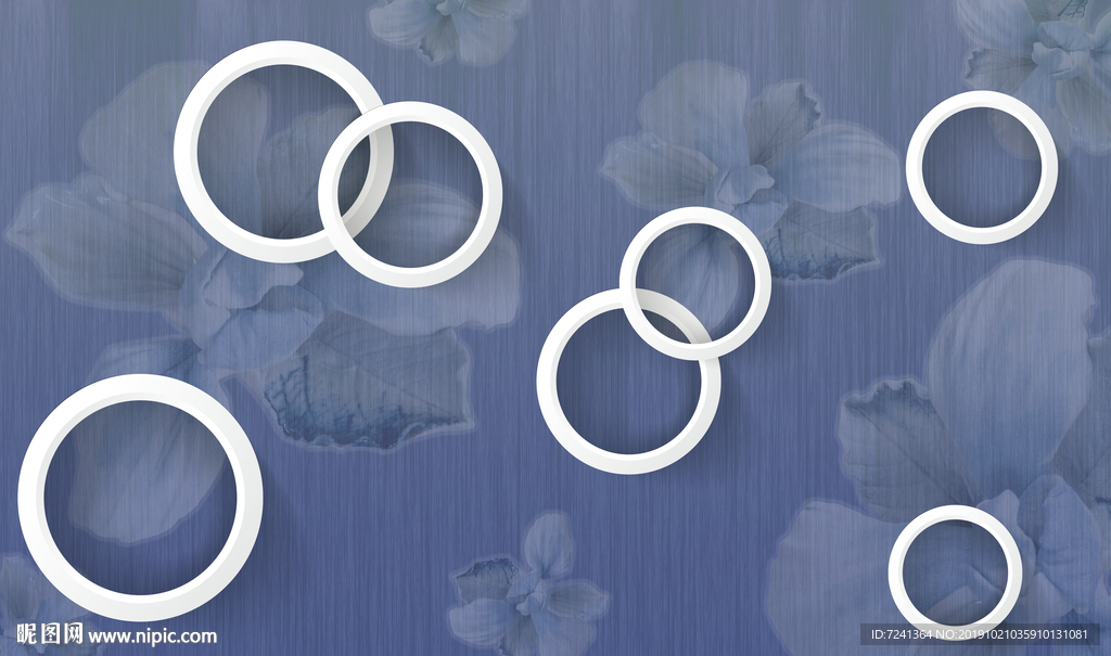 圆圈兰花磨砂背景立体壁画背景墙