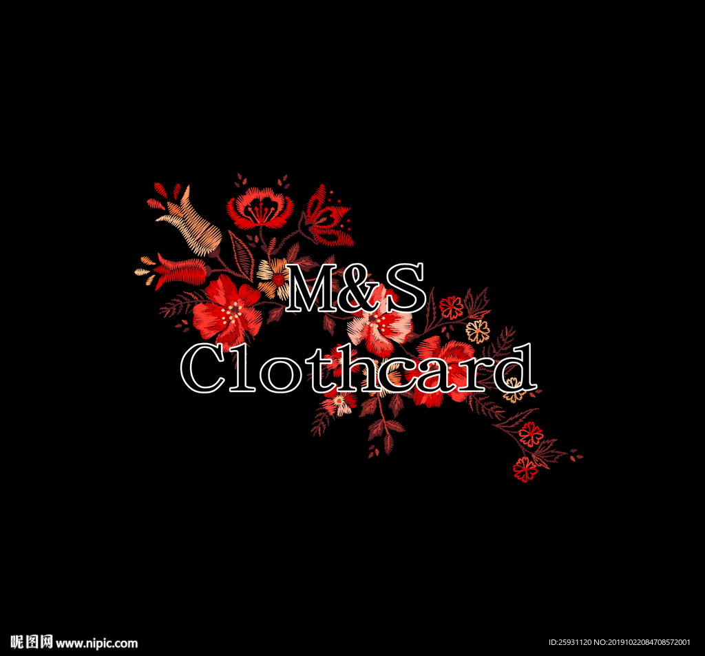 唯美艳丽红绣花花卉碎花时尚英文