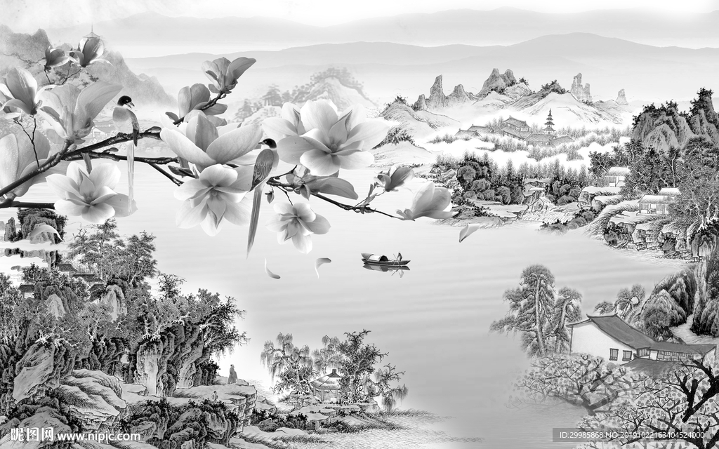 大气中式新山水画 tif分层