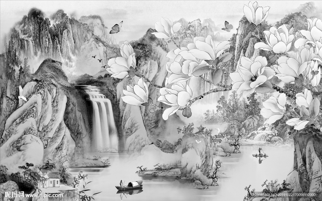 高档 新中式山水画 tif分层